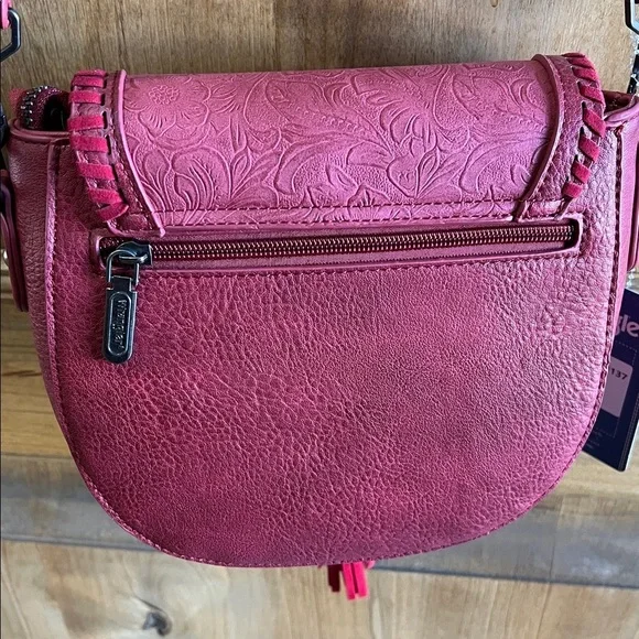 Wrangler | Red Rose Tooled Bag w/ Crossbody and Fringe Accents - Picture 6 of 12